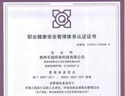 OHSAS18001職業健康安全管理體系認證證書